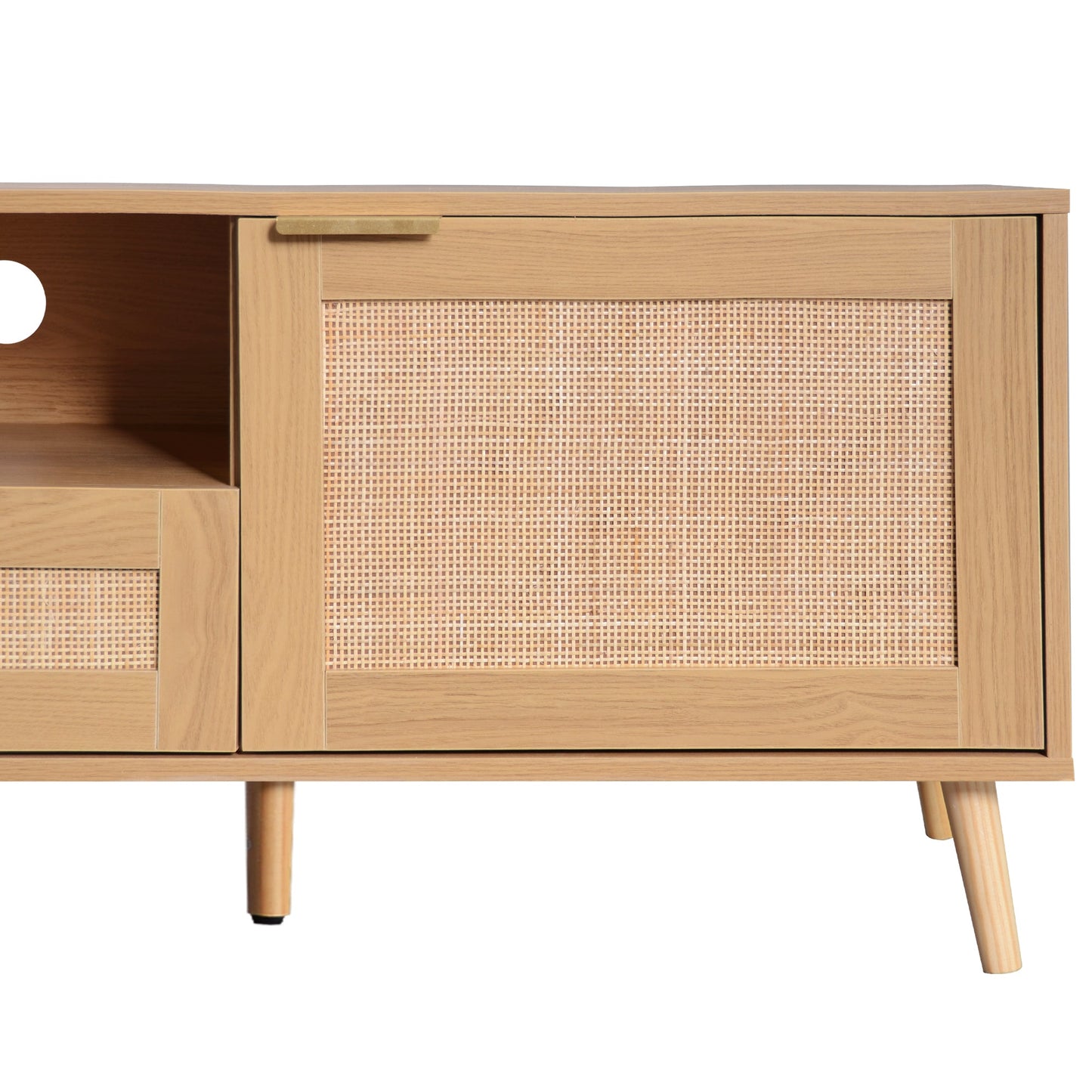 Franklin Mid-Century Modern TV Stand with Rattan Doors - Natural