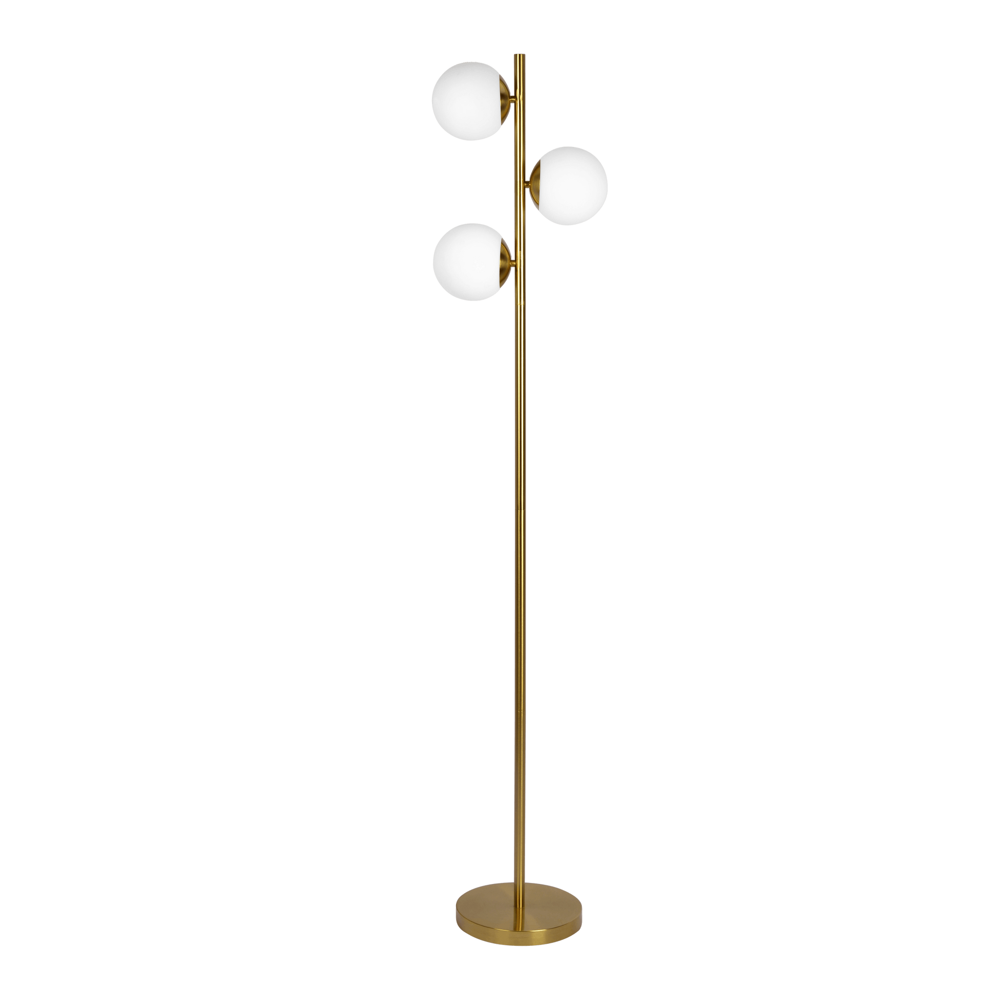 Brilliance Modern Gold Brush Floor Lamp, Opal Glass Shades and Round Metal Base