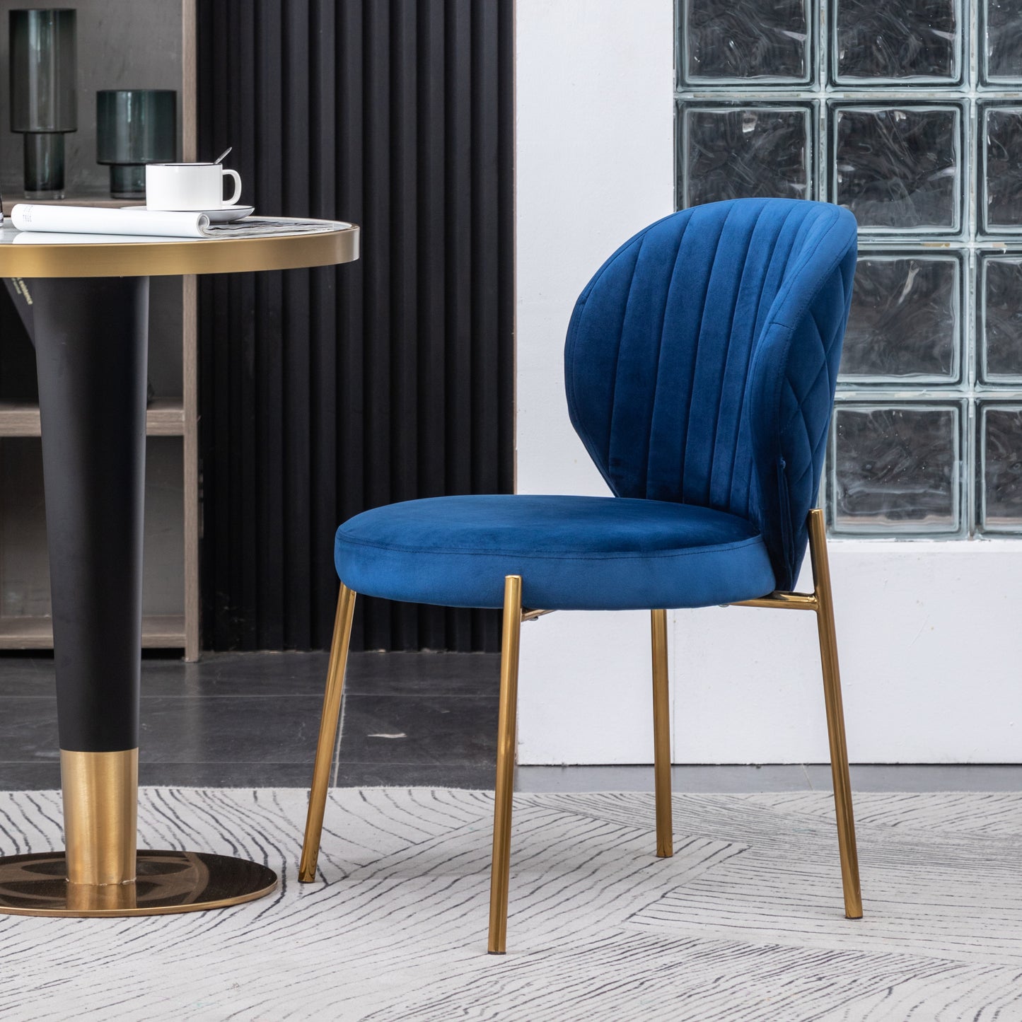 Amoa Contemporary Velvet Upholstery Dining Chair, Blue