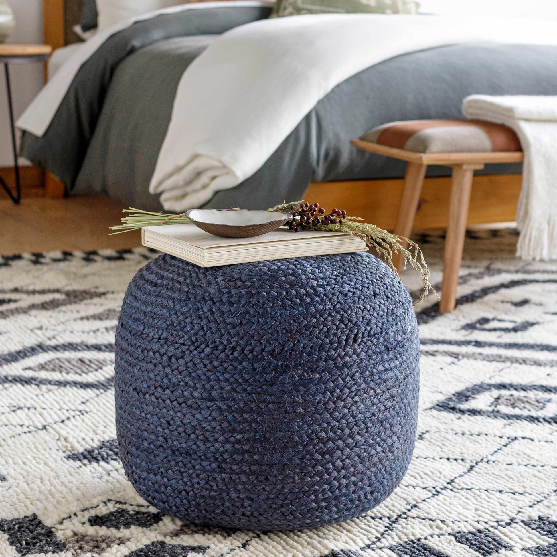 Kaumakani Jute Pouf in Dark Blue