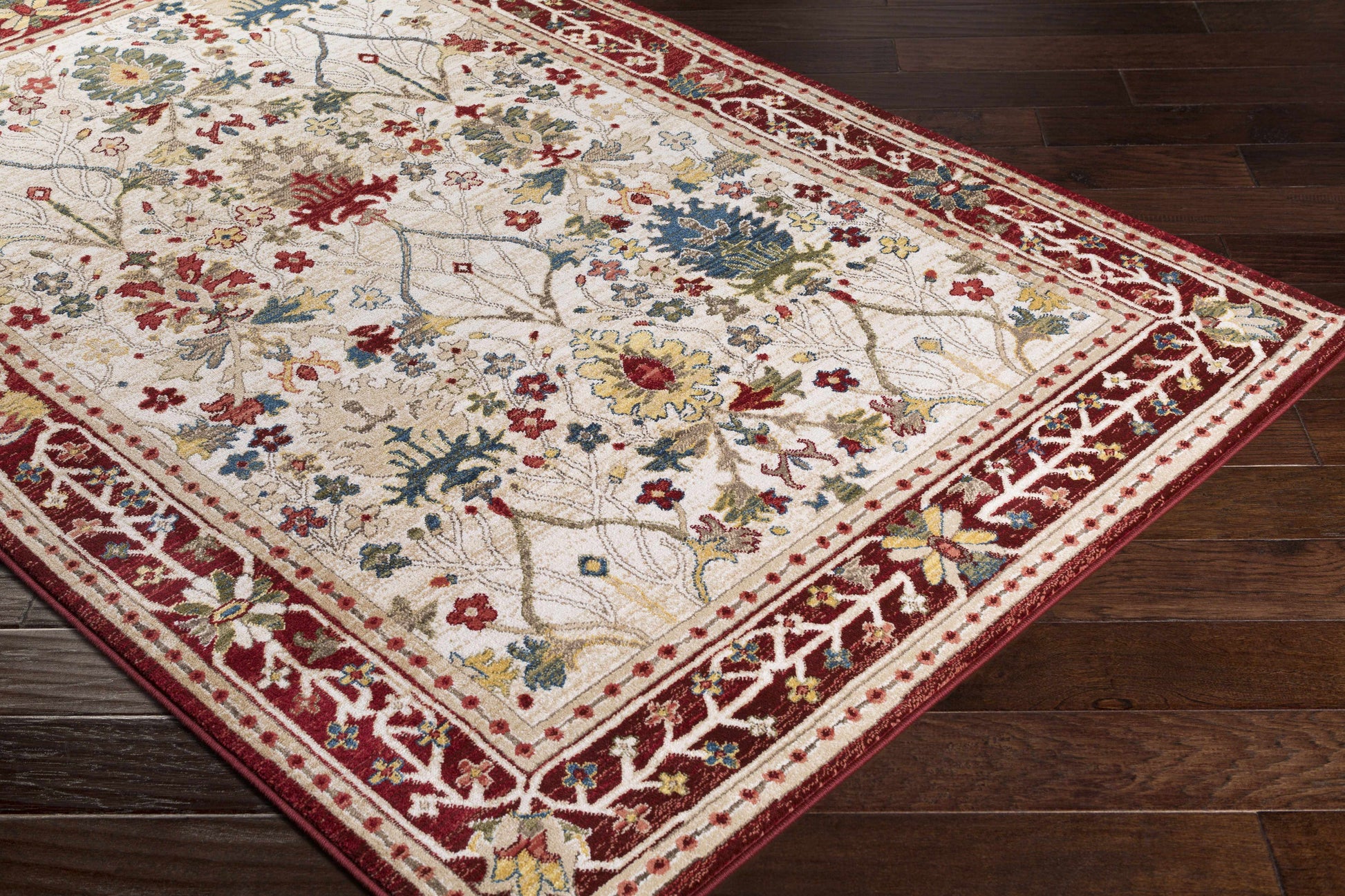 Neola White/Red Damask Area Rug