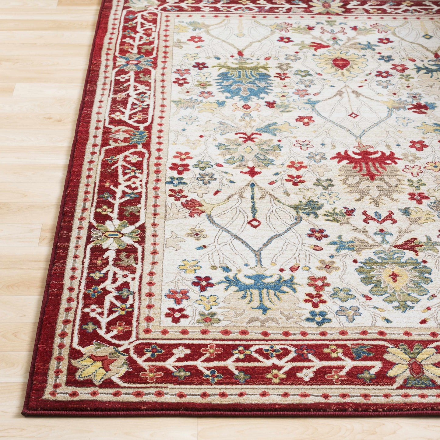 Neola White/Red Damask Area Rug