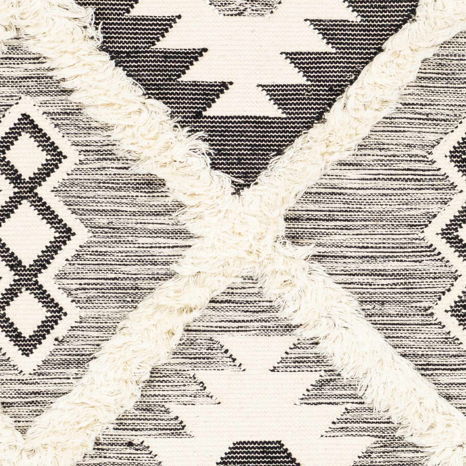 Jarales Cream/Black Tribal Tassel Wool Rug - Clearance