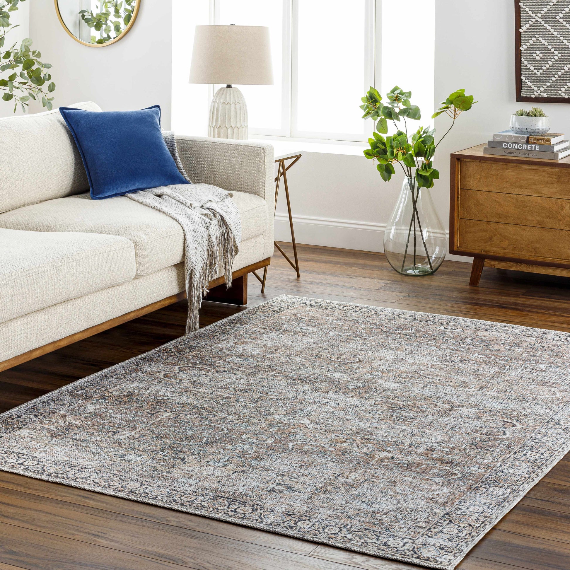 Tan Jill Vintage Washable Area Rug - Clearance