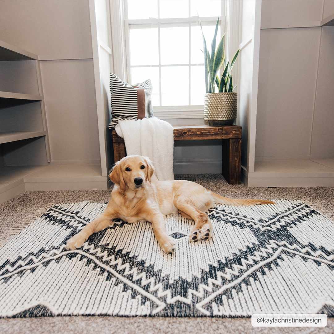 Brownhills Cream&Black Trellis Cotton Area Rug