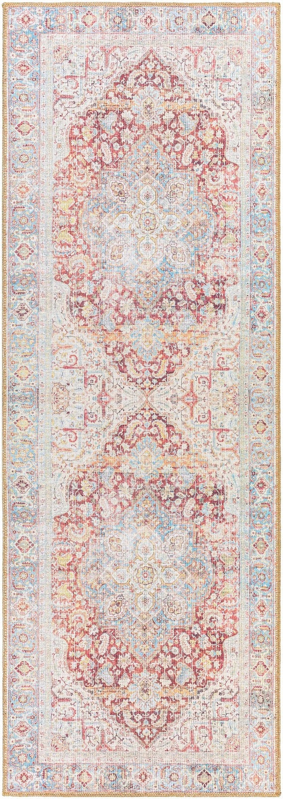 Cream Rust Leeston Vintage Washable Area Rug - Clearance