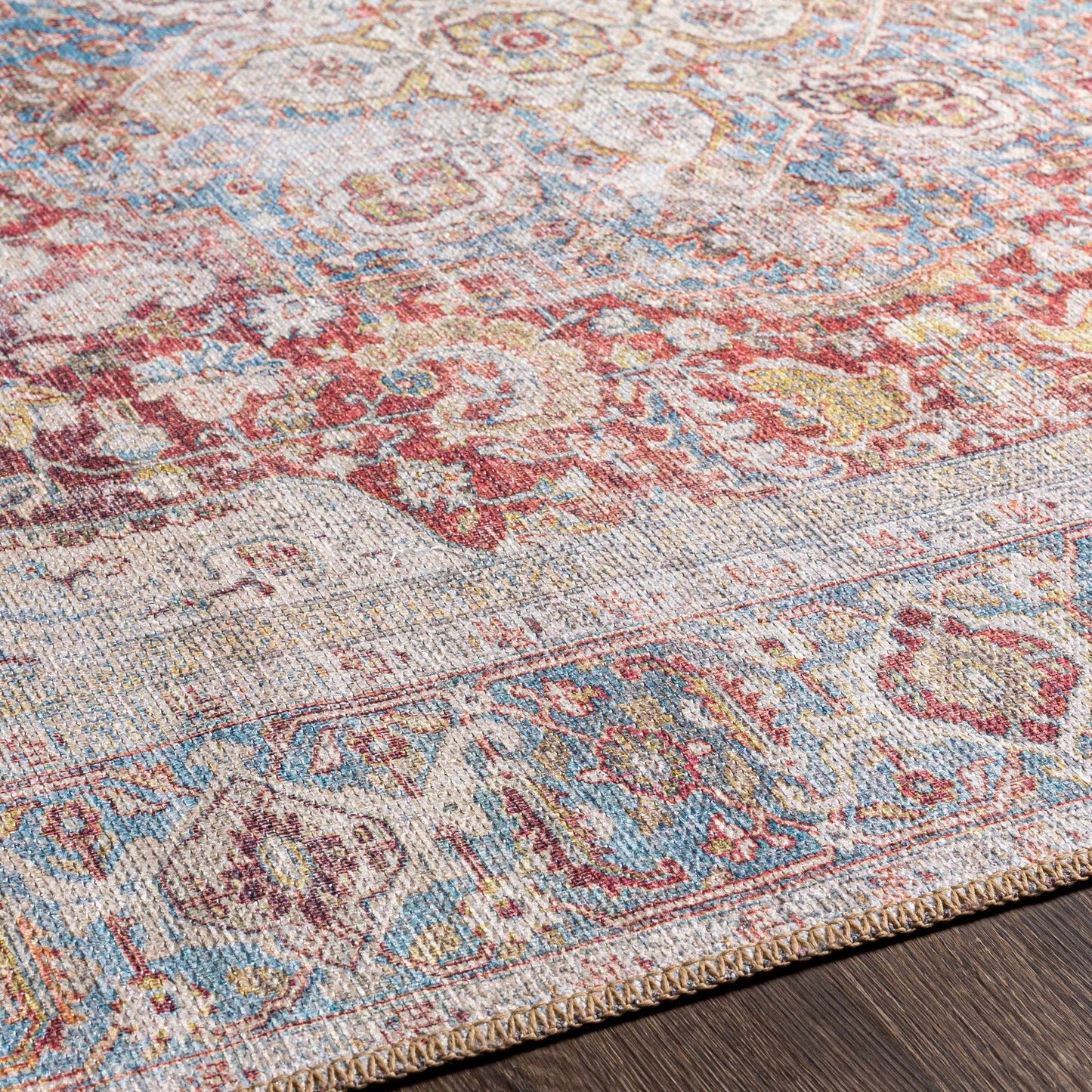 Cream Rust Leeston Vintage Washable Area Rug - Clearance