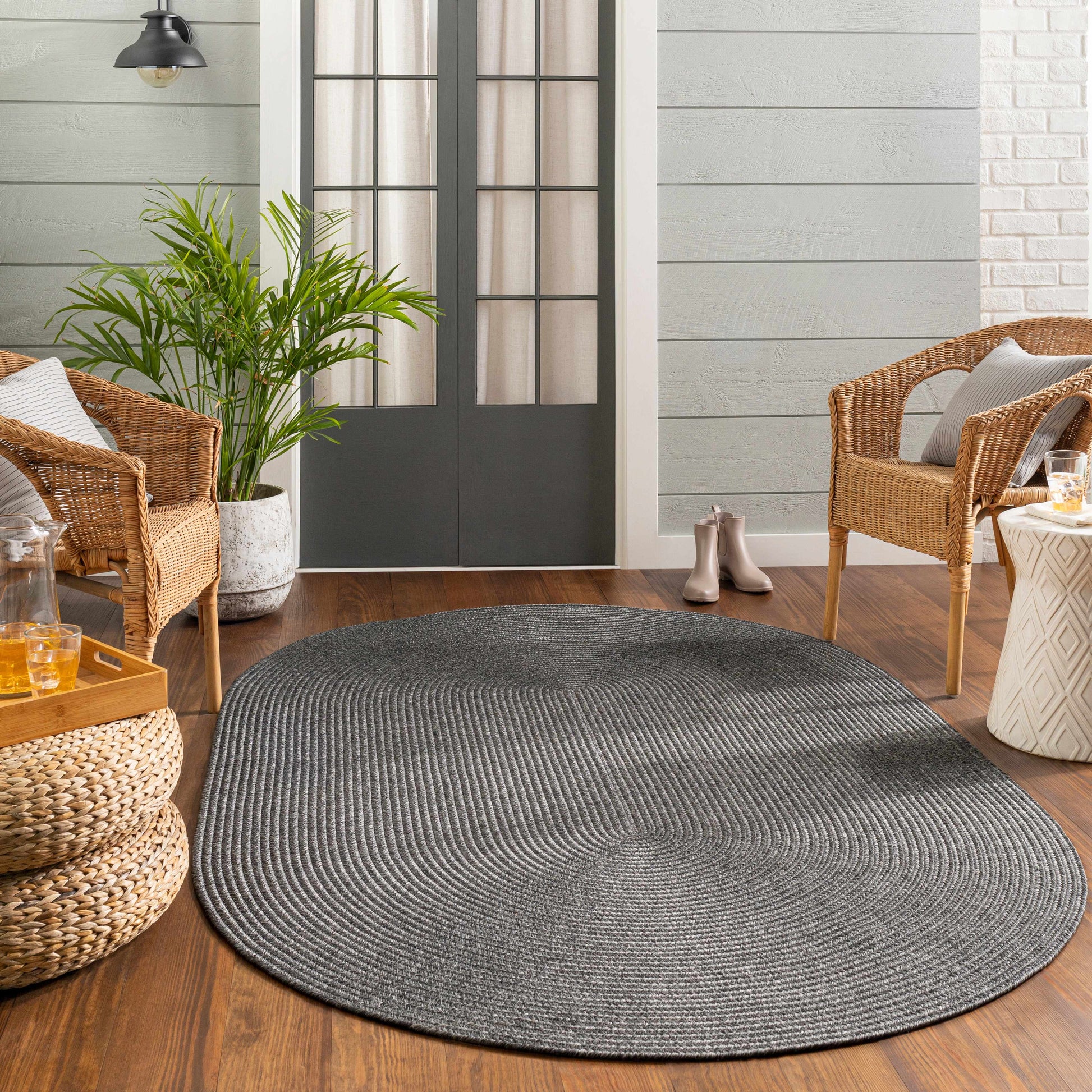 Black Braided Faux Jute Rug