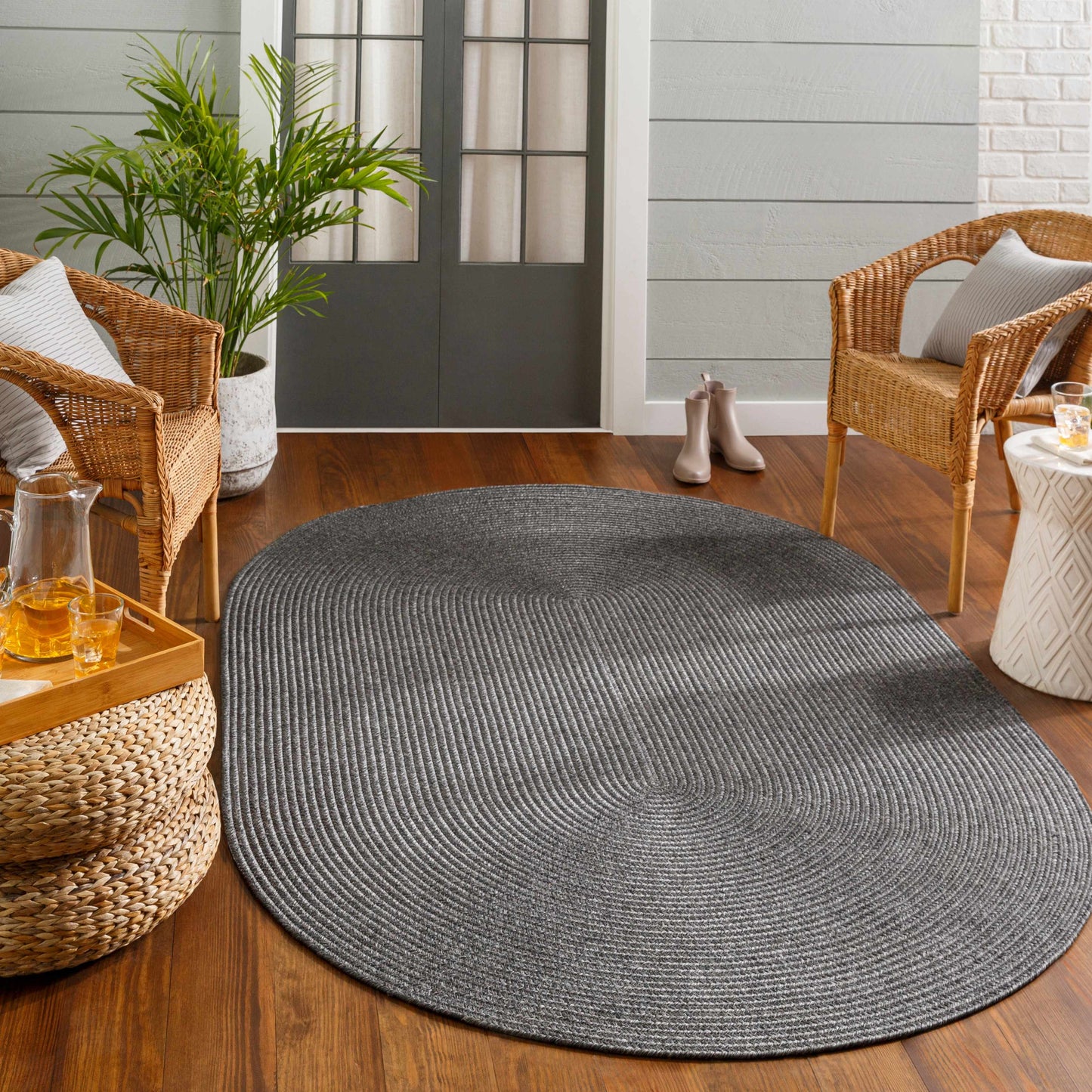 Black Braided Faux Jute Rug