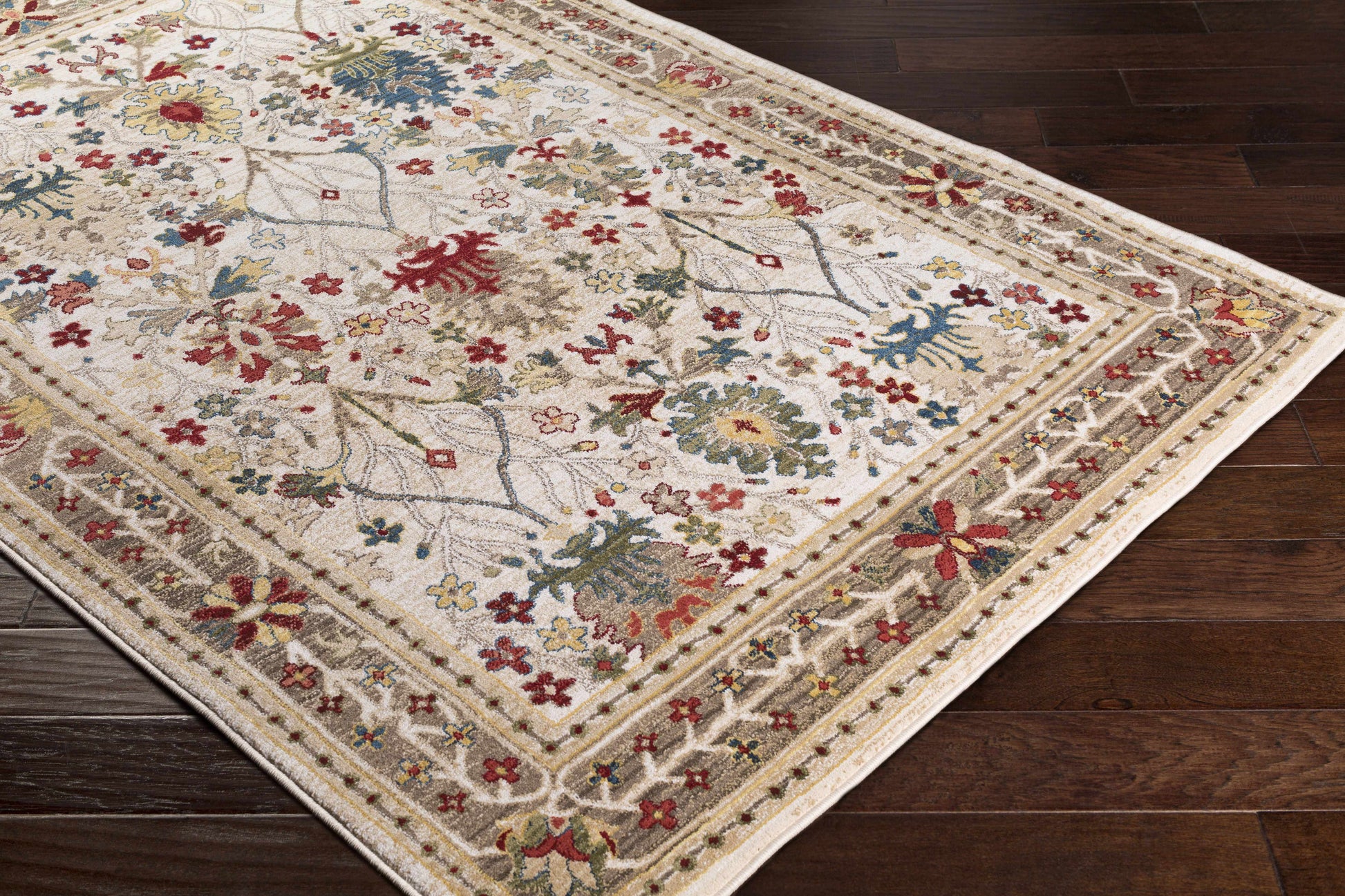 Neola White/Brown Damask Area Rug