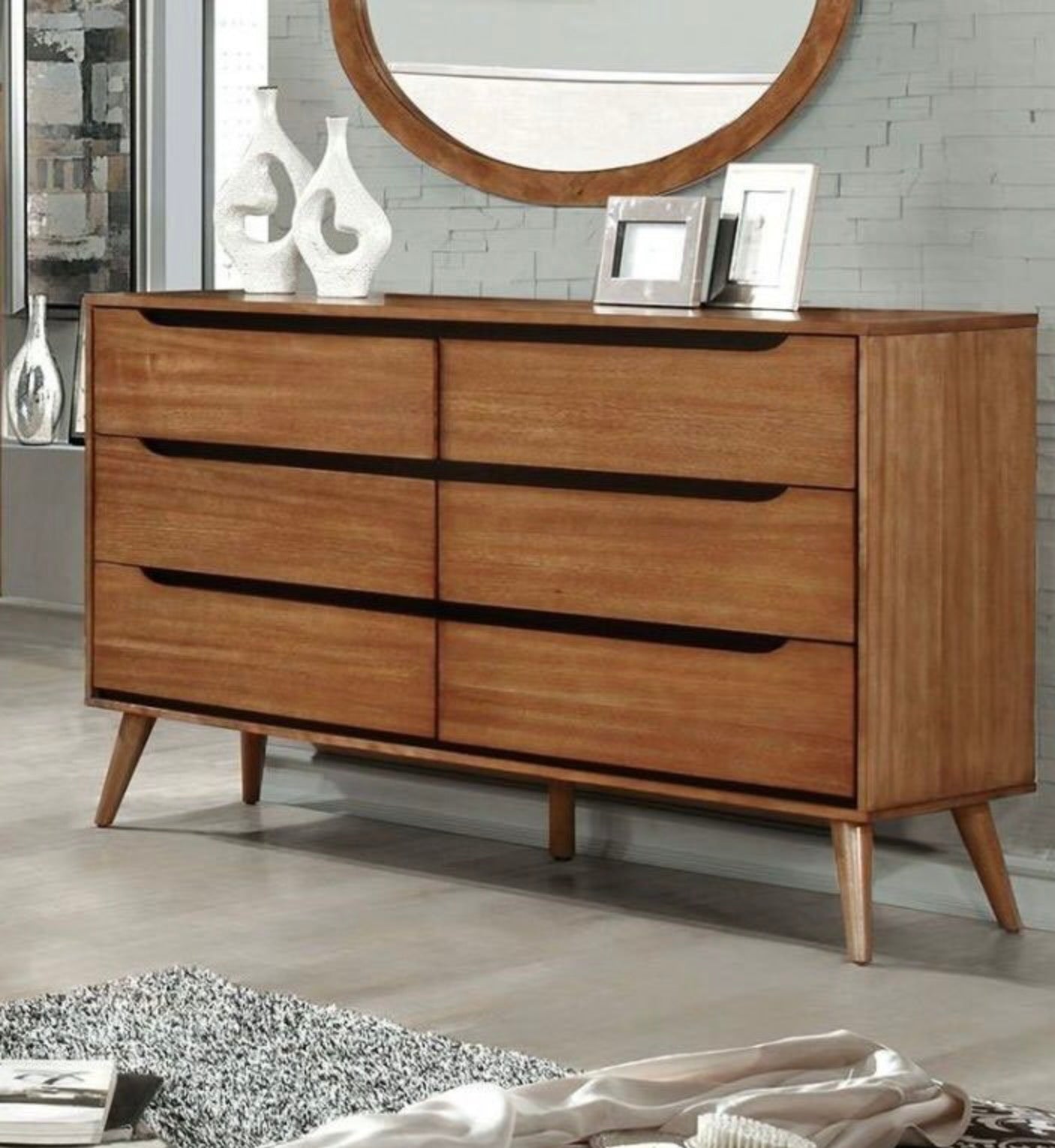 Lennart Oak Finish Mid-Century Modern Dresser