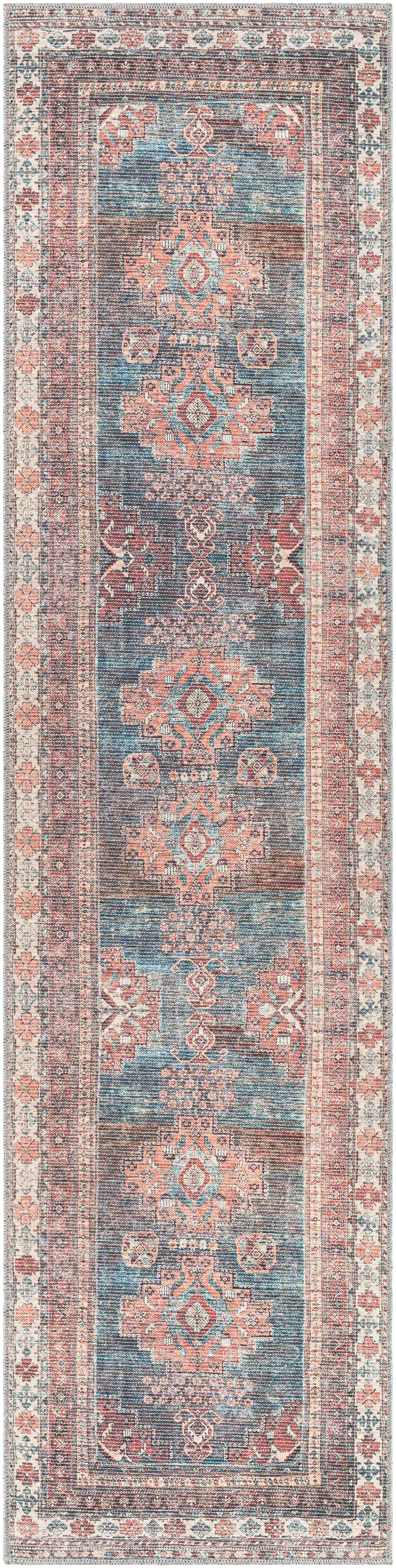 Baltinglass Rust & Blue Washable Area Rug - Clearance