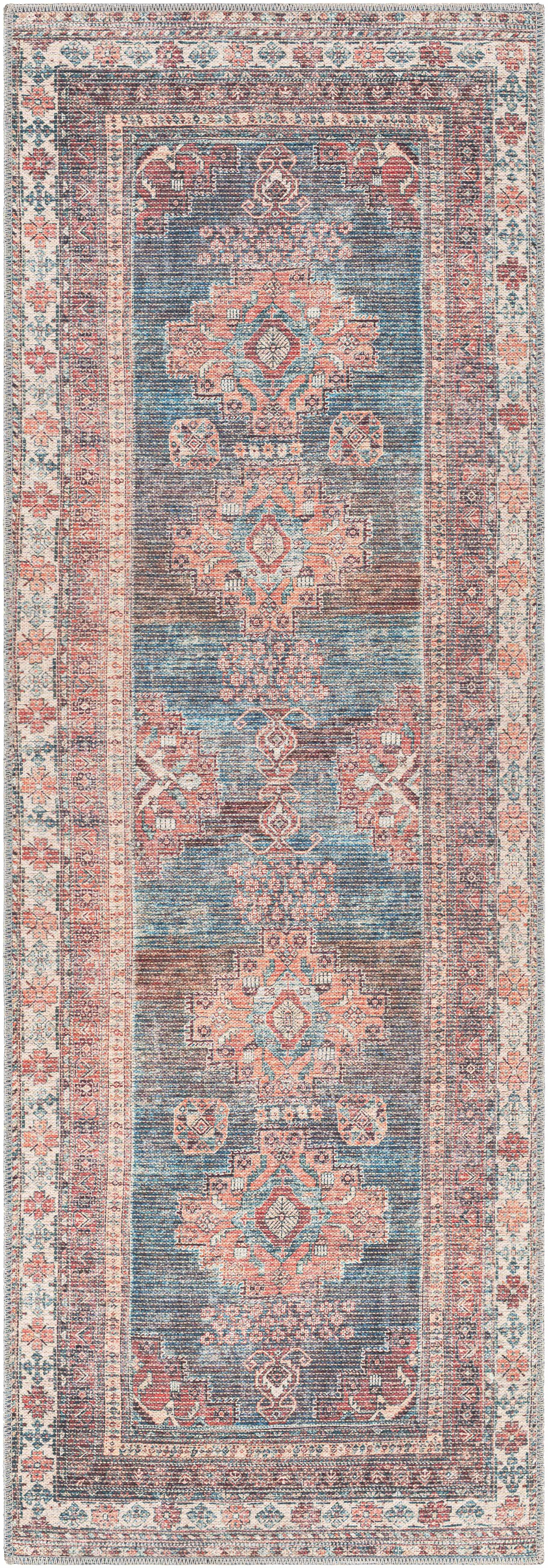 Baltinglass Rust & Blue Washable Area Rug - Clearance