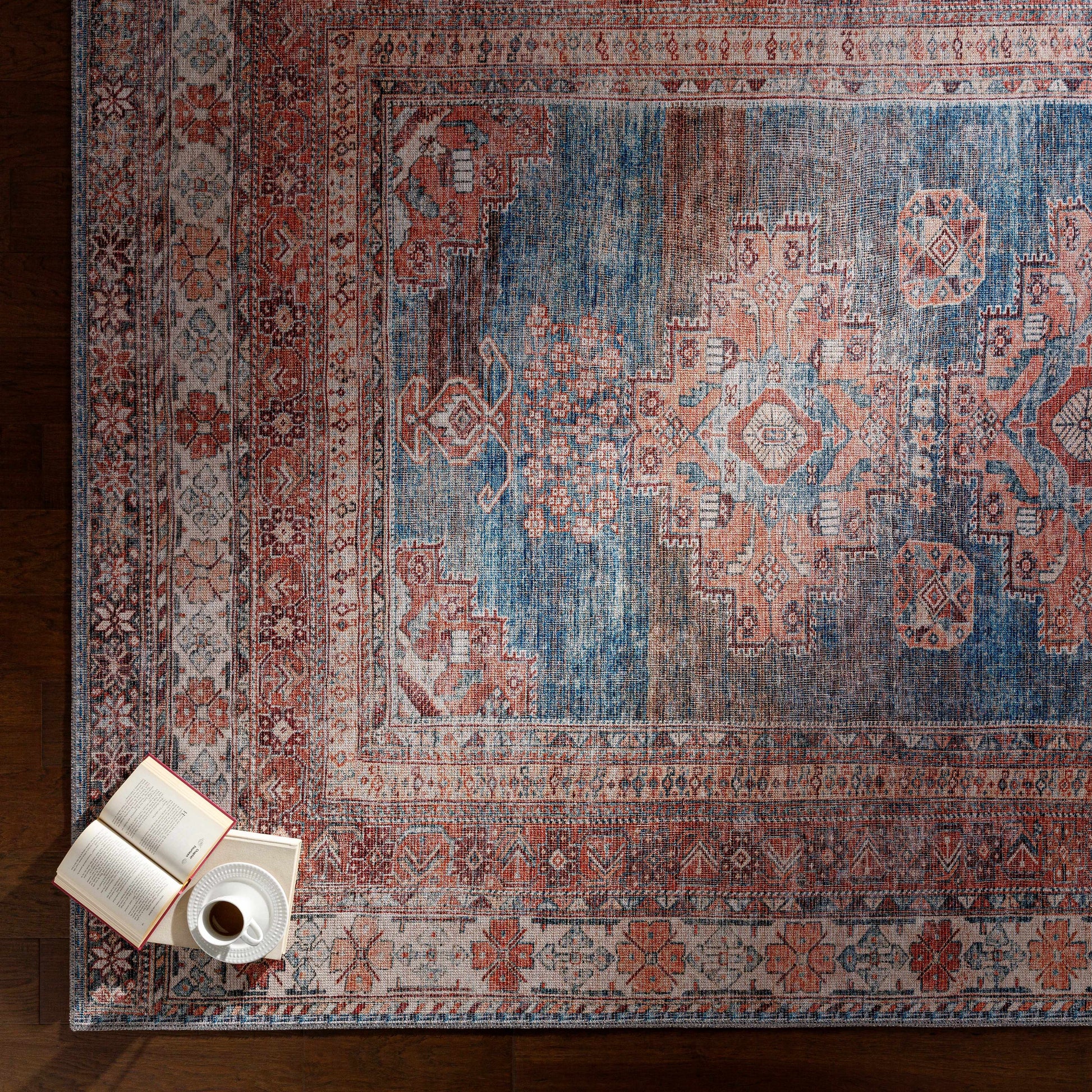 Baltinglass Rust & Blue Washable Area Rug - Clearance