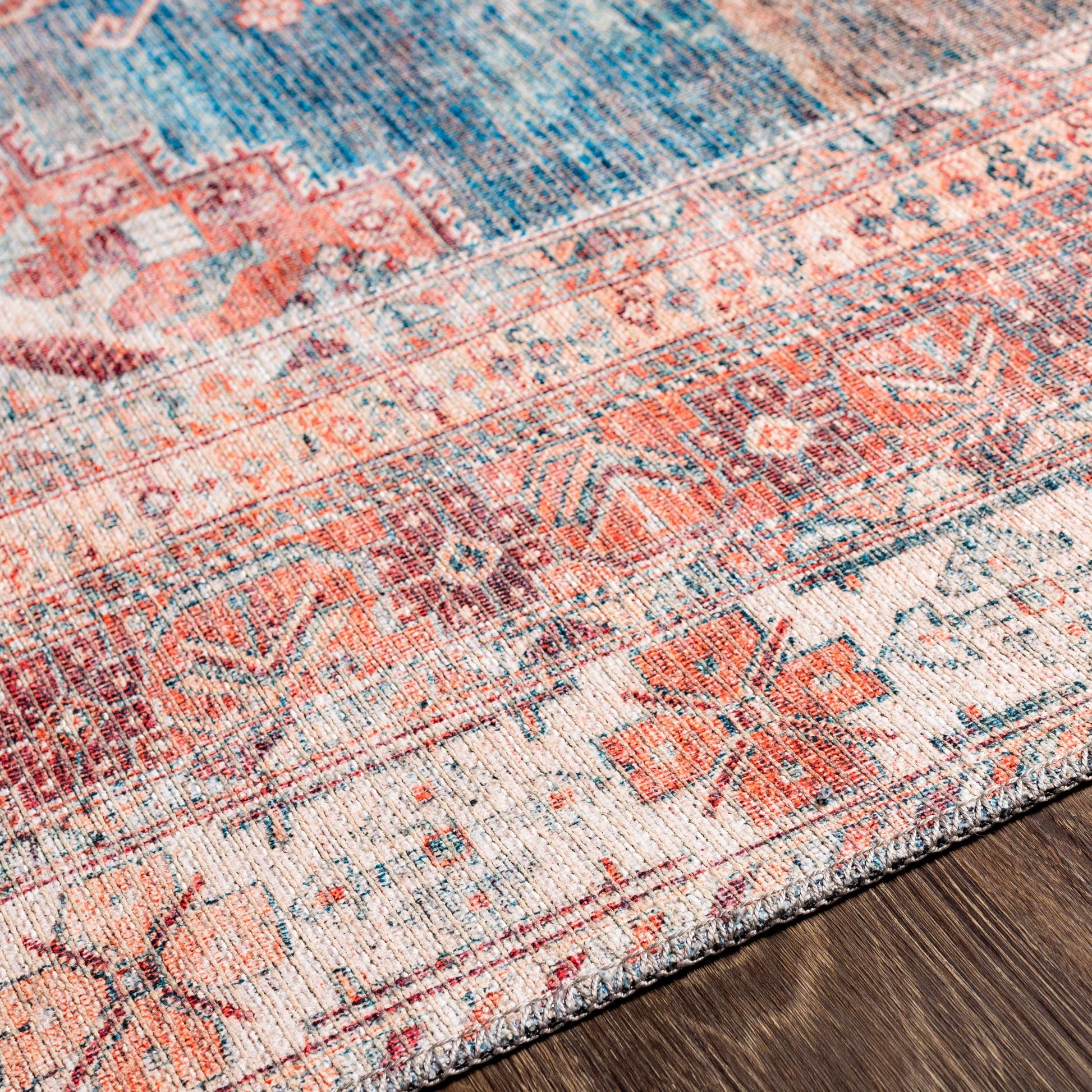 Baltinglass Rust & Blue Washable Area Rug - Clearance