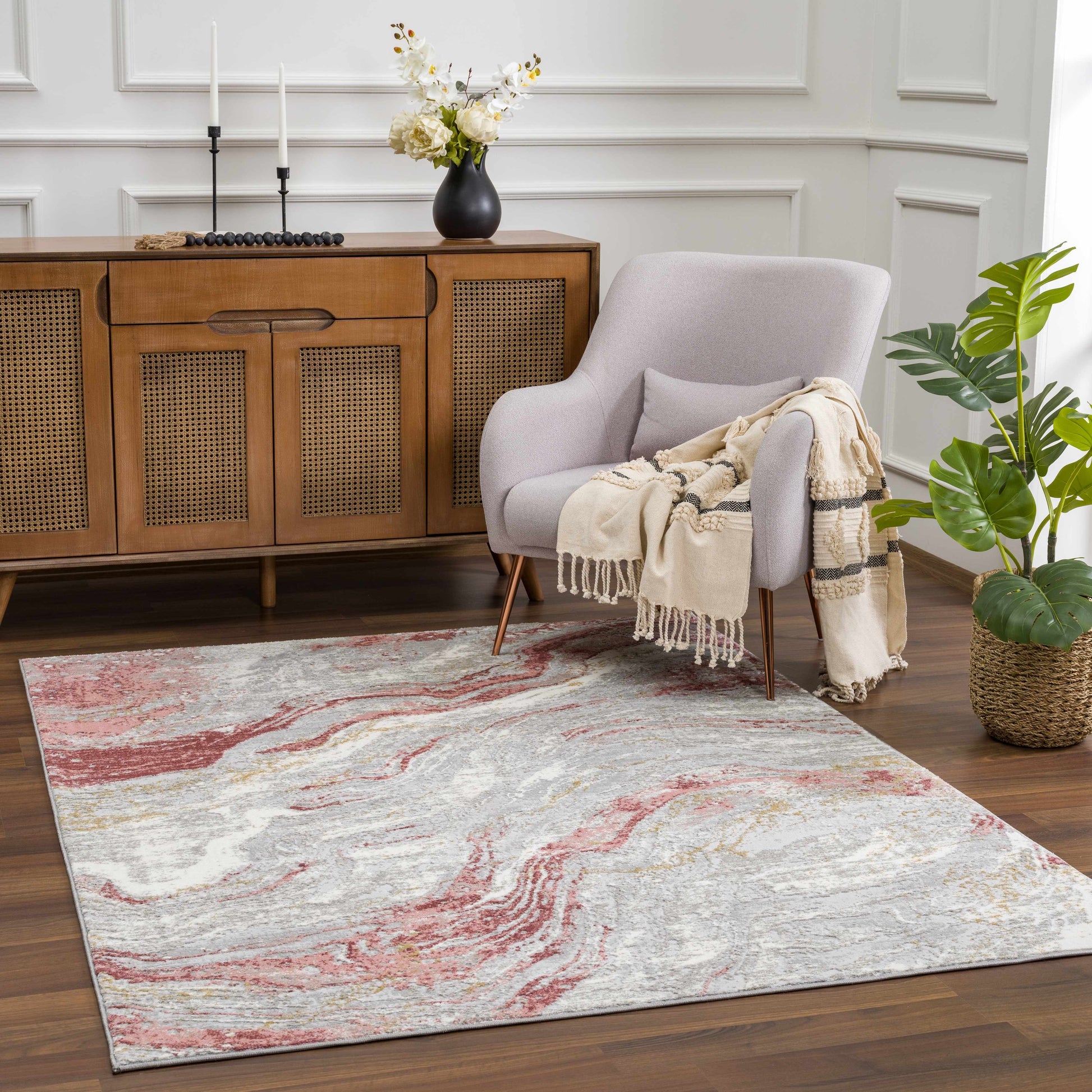 Lively Marble Pink Area Rug