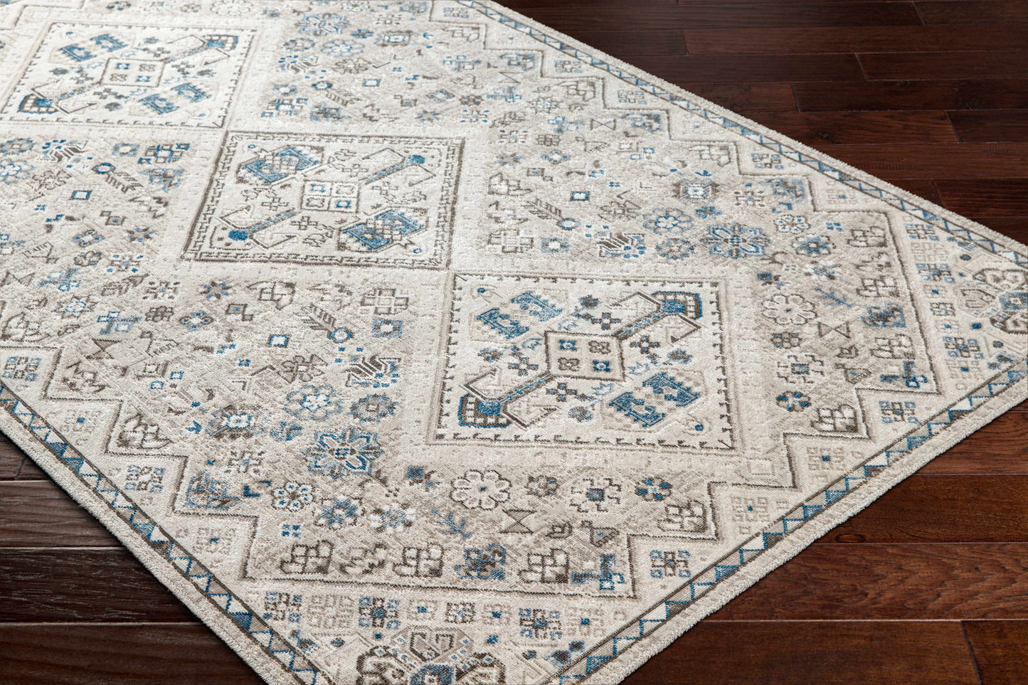 Meja Cream & Blue Washable Area Rug