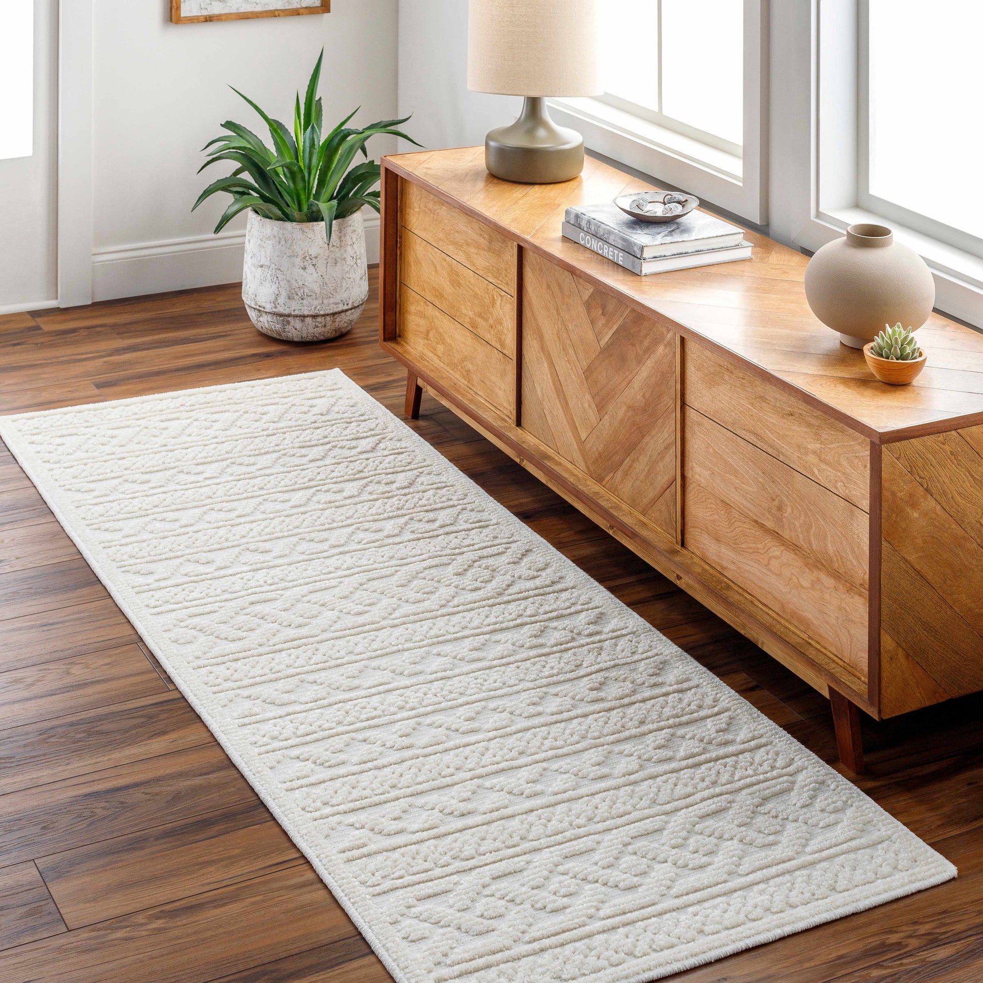 Fadey White Textured Washable Rug