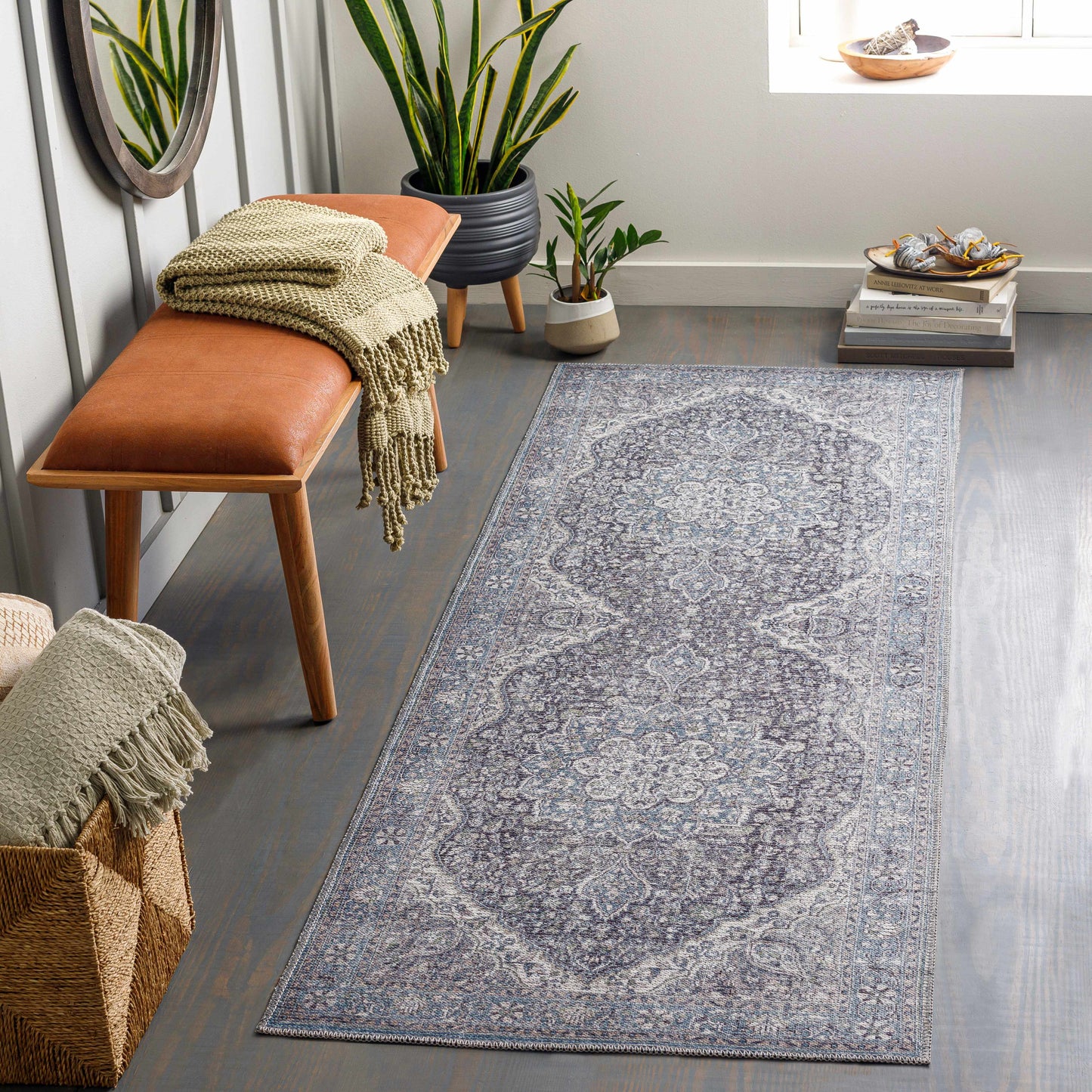 Blue Tavas Medallion Washable Area Rug - Clearance