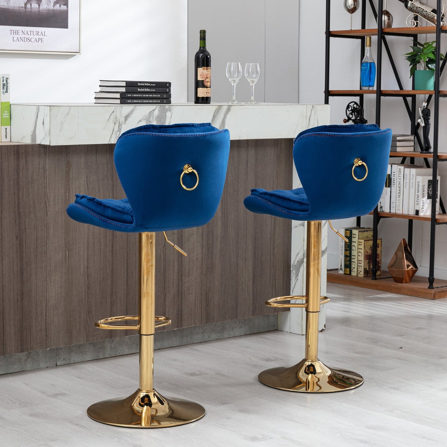 WeeHaa Modern Adjustable Height Tufted Velvet Swivel Bar Stools Set of 2