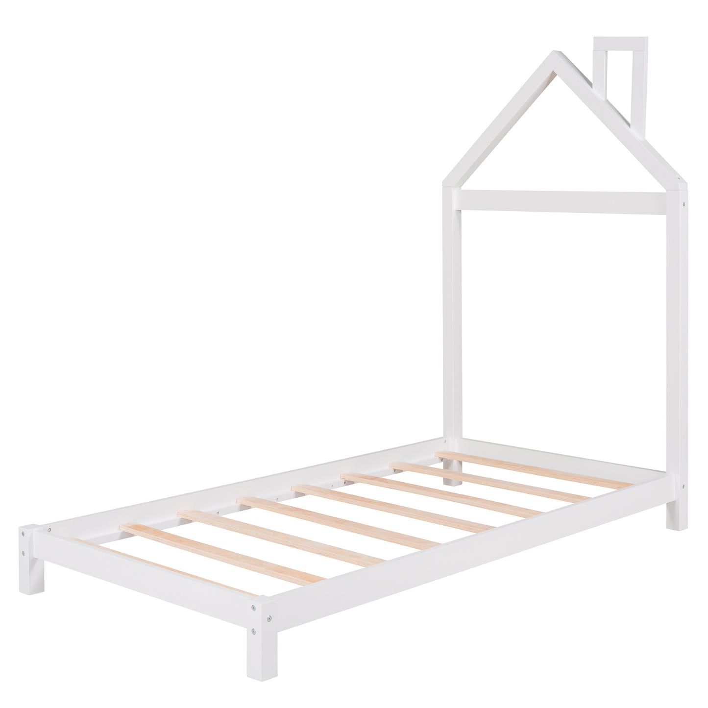 Homey Life Twin Size Wood Platform Bed with House-shaped Headboard White