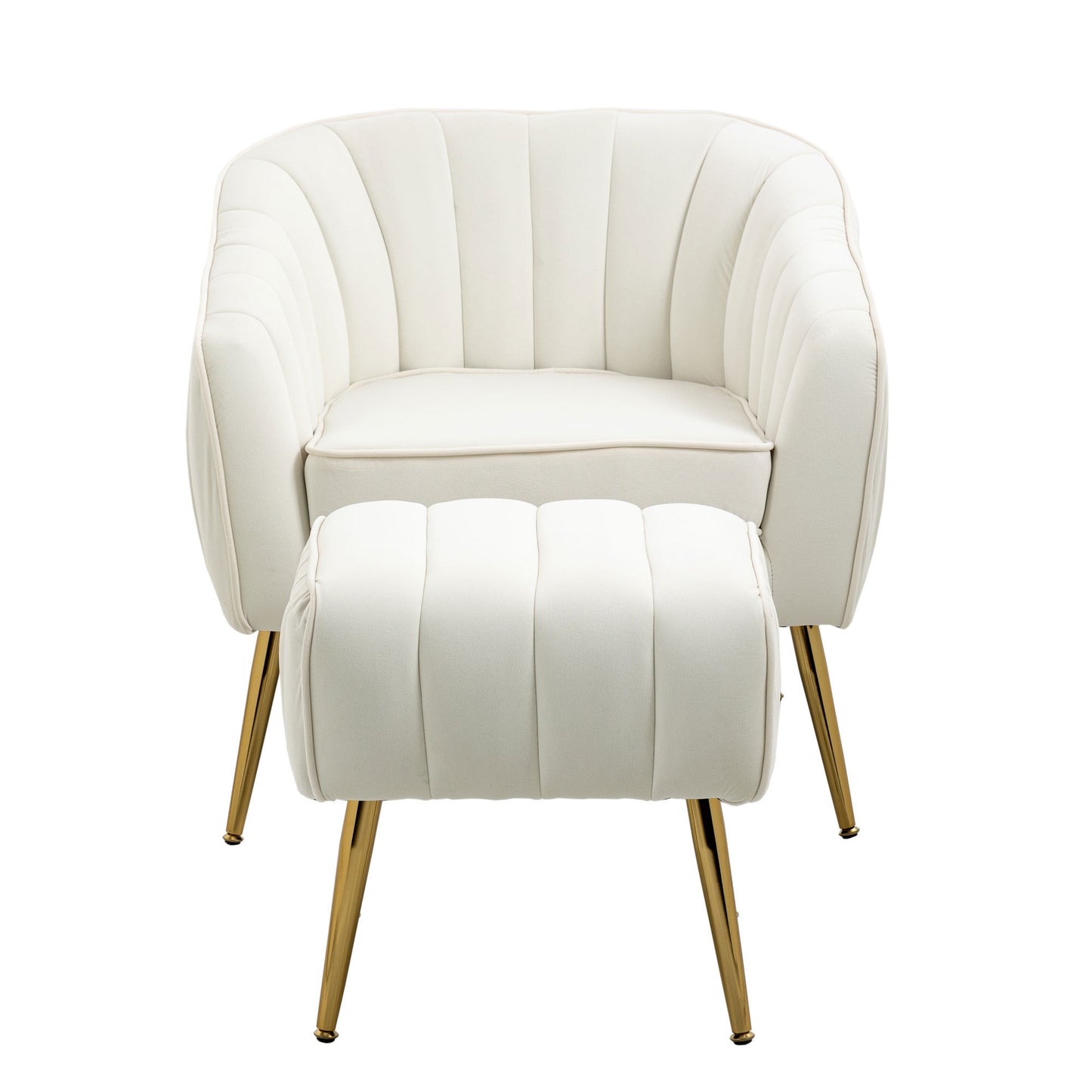 Velvet Accent Chair with Ottoman Set in Beige