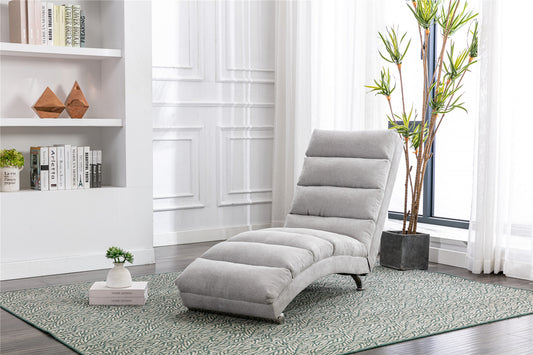 Modern Linen Chaise Lounge with Massage Function & Remote in Light Gray