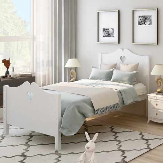 Homey Life Bed Frame Twin Platform Bed with Wood Slat Support and Headboard and Footboard White