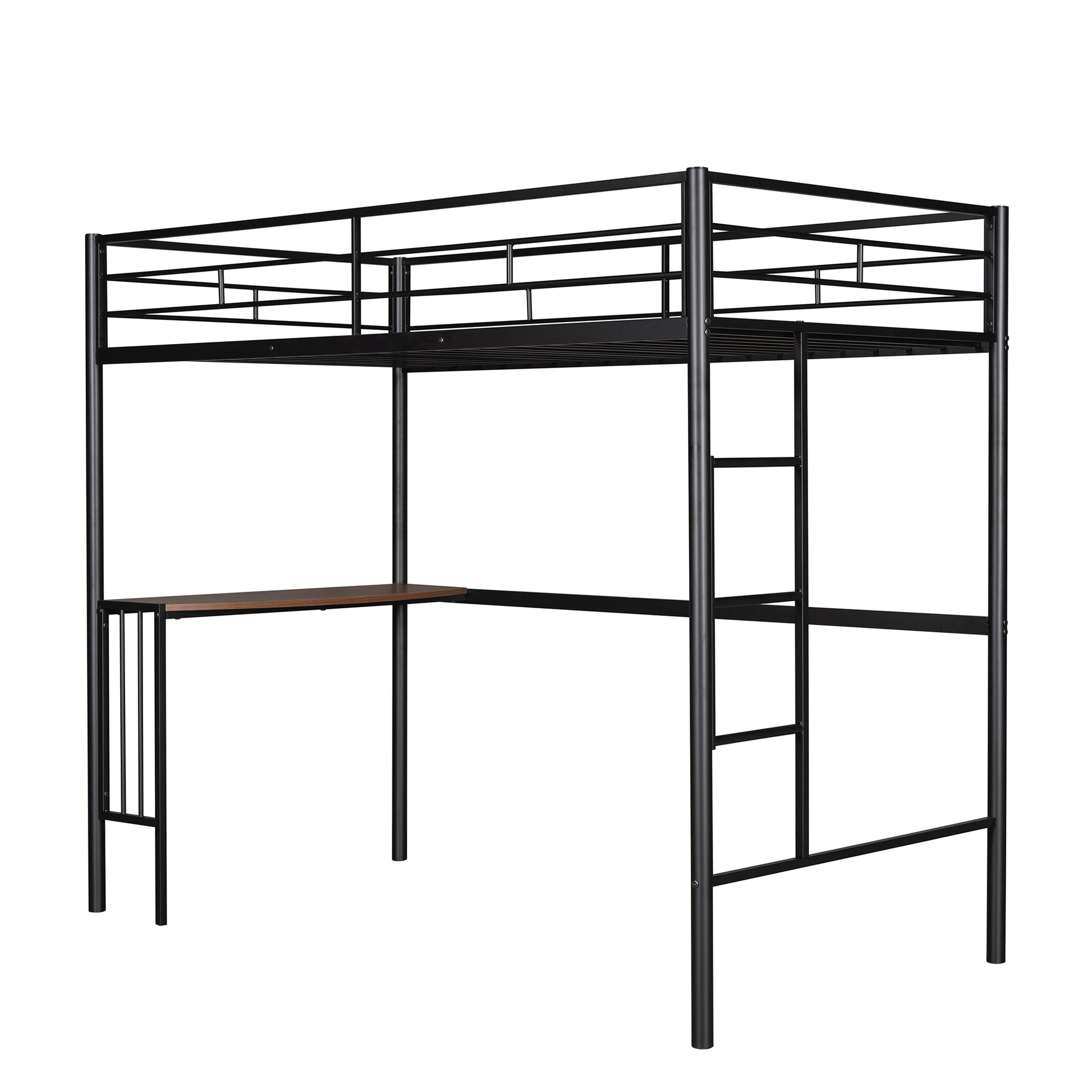 Homey Life Twin Over Full Metal Bunk Bed with Desk & Ladder in Black