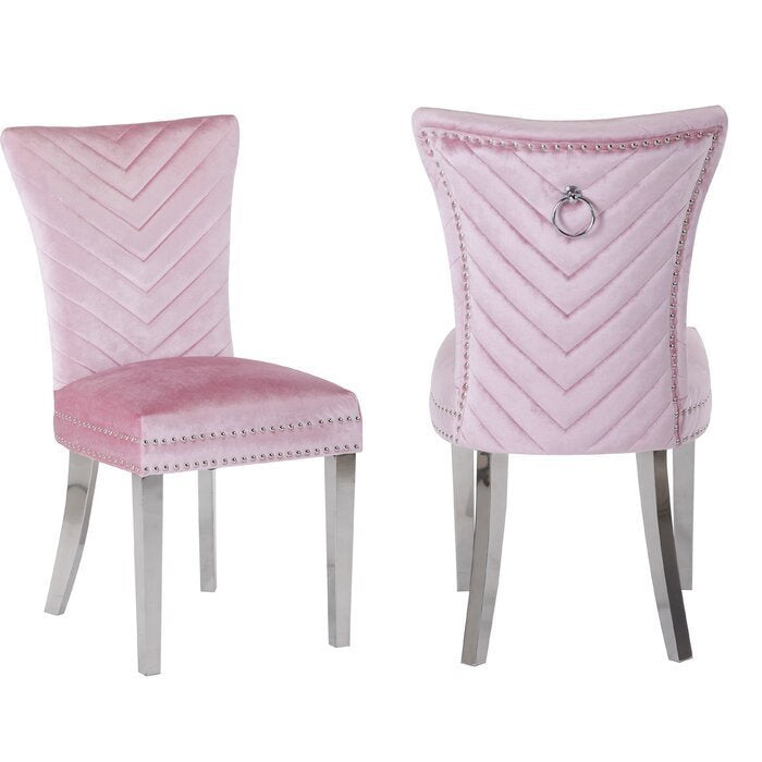 Eva Transitional Velvet Dining Chair with Stainless Steel Legs in Pink Set of 2