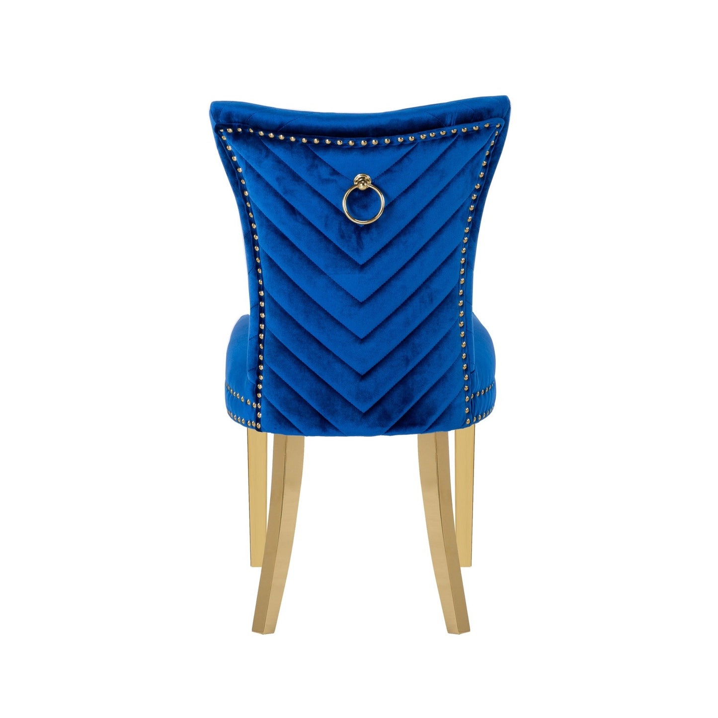 Eva Transitional Velvet Dining Chair with Gold Legs in Blue Set of 2