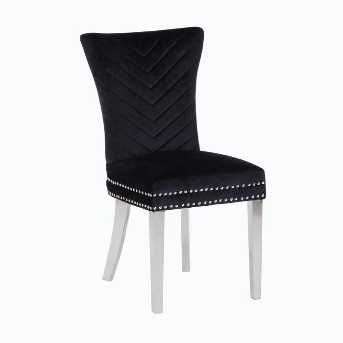 Eva Transitional Velvet Dining Chair with Stainless Steel Legs in Black Set of 2