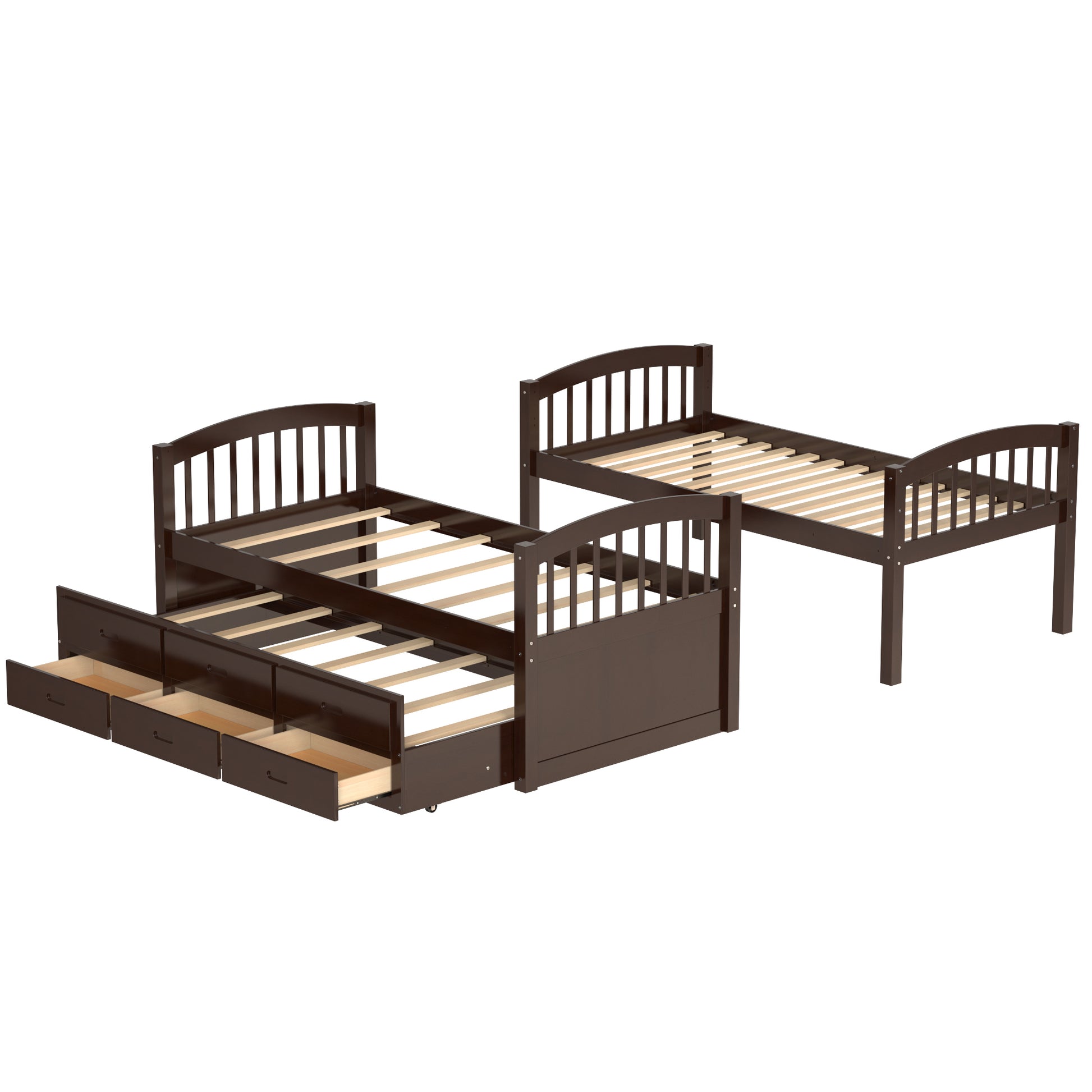 Jensen Twin over Twin Wood Bunk Bed with Trundle and Drawers, Espresso