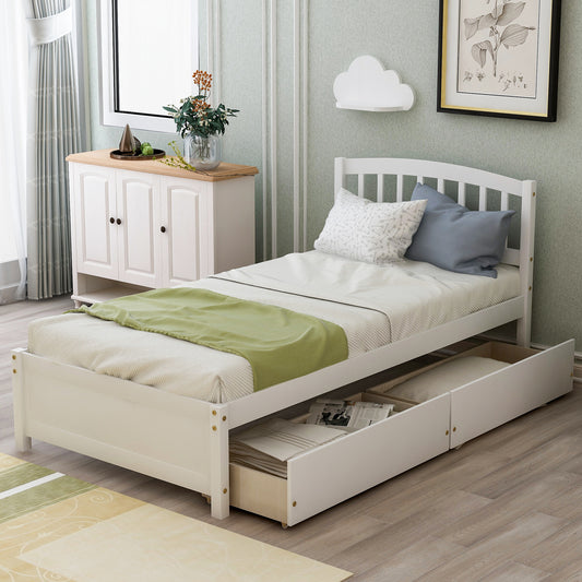 Homey Life Twin Platform Storage Bed with Two Drawers in White