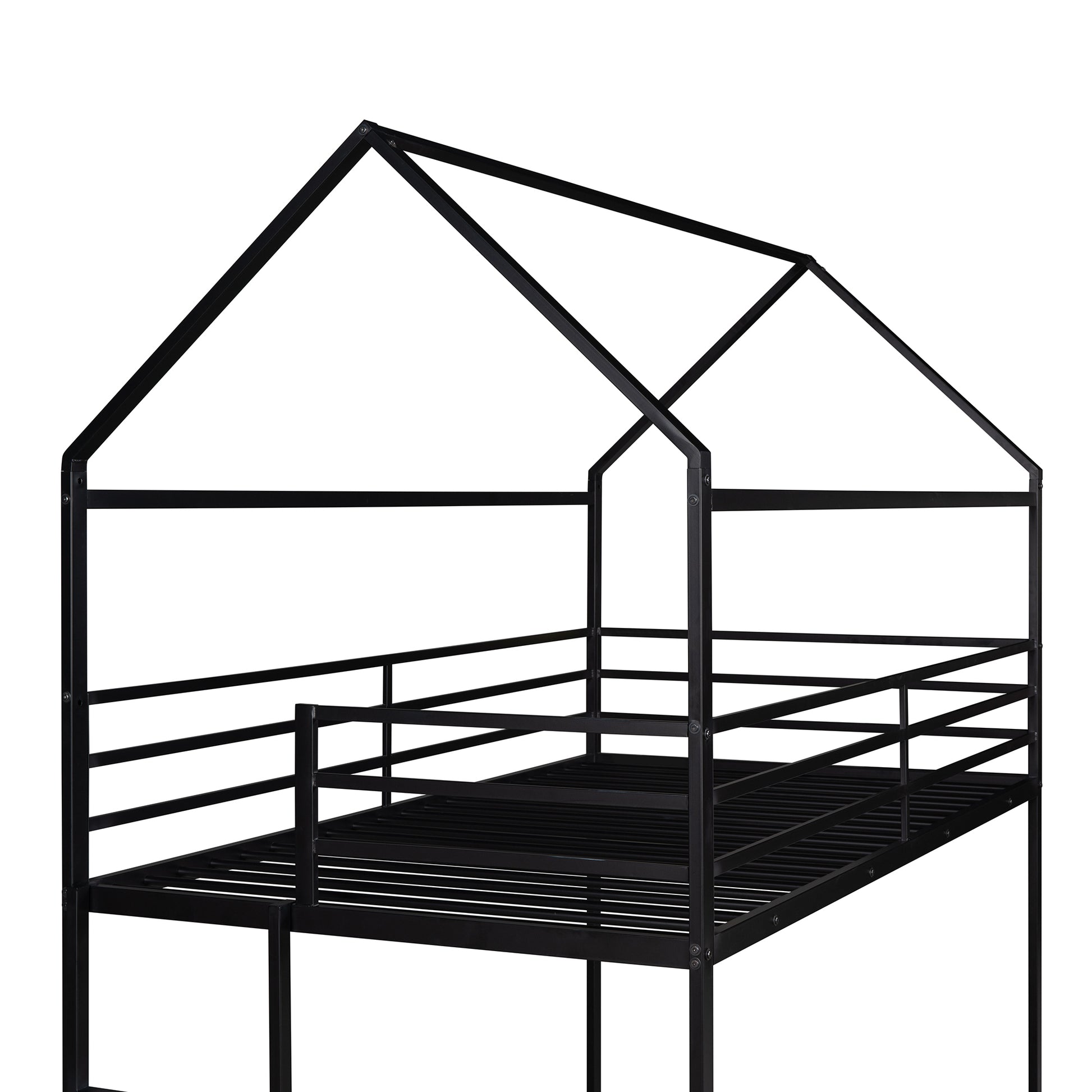 Homey Life Twin over Twin Black Metal House Theme Bunk Bed