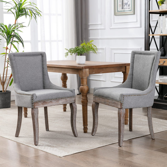 A&A Furniture Dining Chairs with Thickened Padded Seats & Weathered Legs Set of 2 - Gray