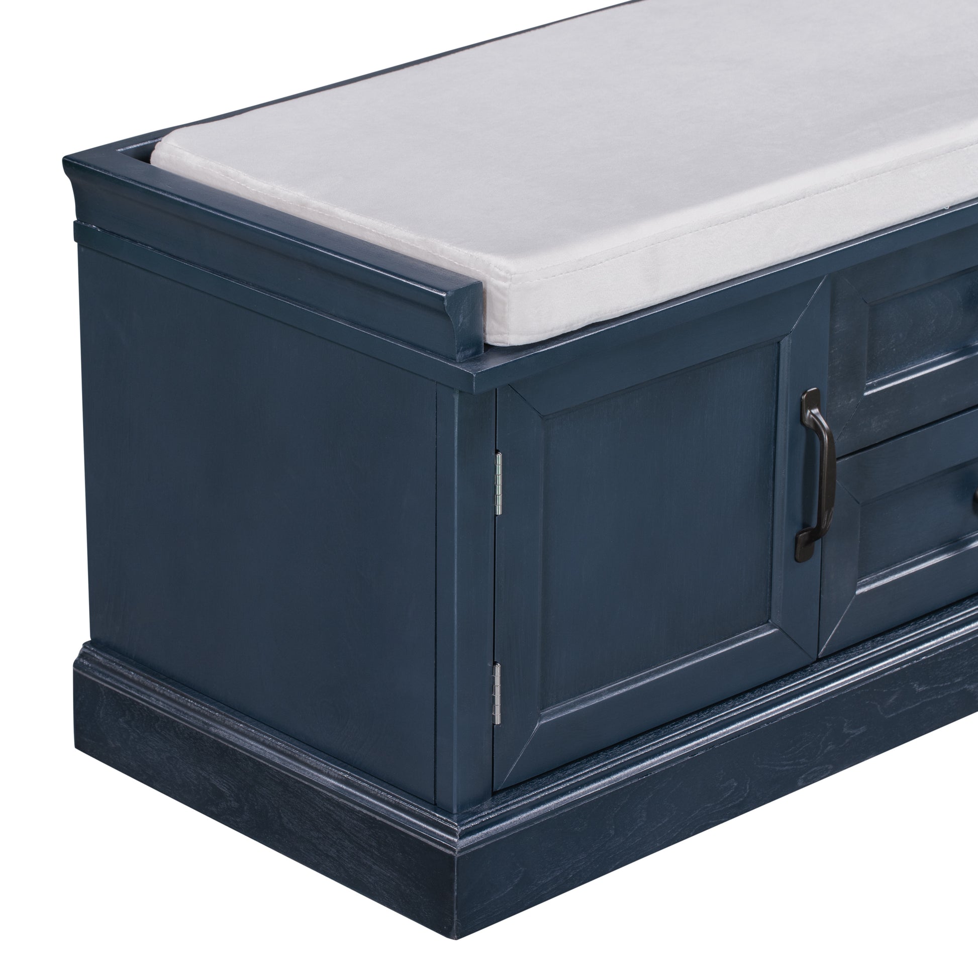 TREXM Storage Bench with 2 Drawers and 2 Cabinets & Removable Cushion - Antique Navy