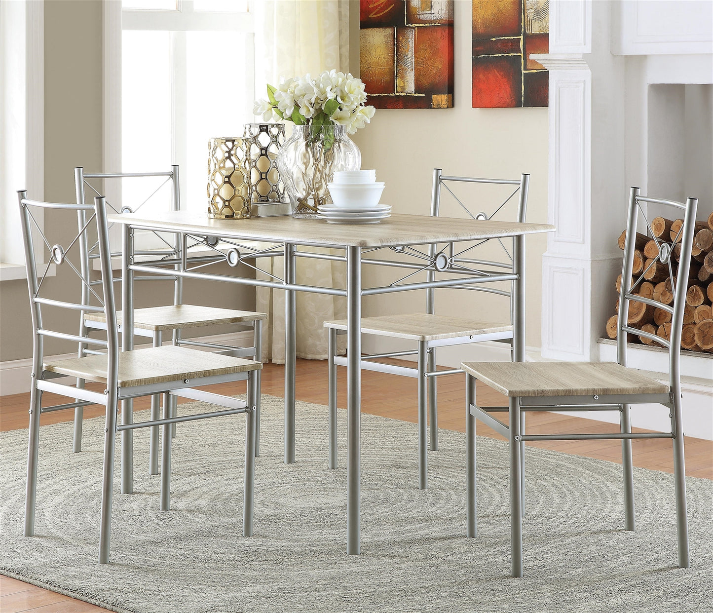 Celia 5 Piece Brushed Silver Dining Set