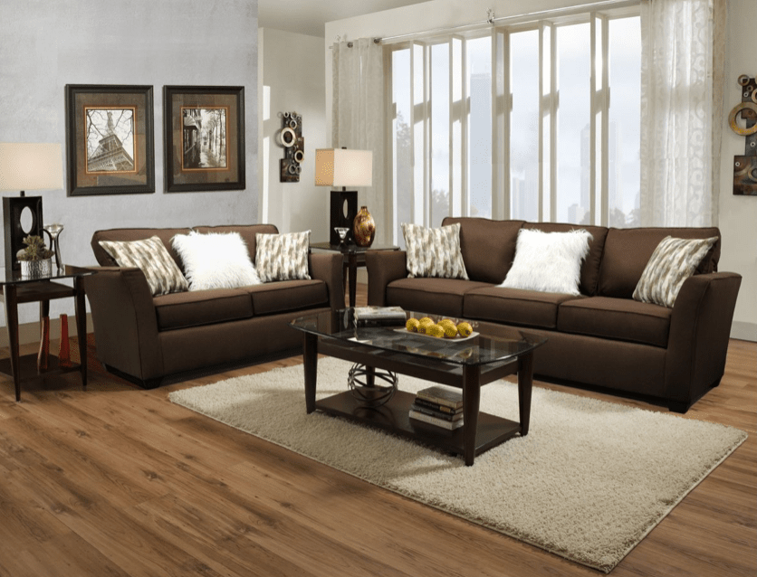 Kegan Flax Flared Arm Sofa & Loveseat Set in Chocolate