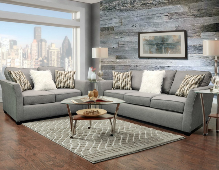 Kegan Flax Flared Arm Sofa & Loveseat Set in Gray