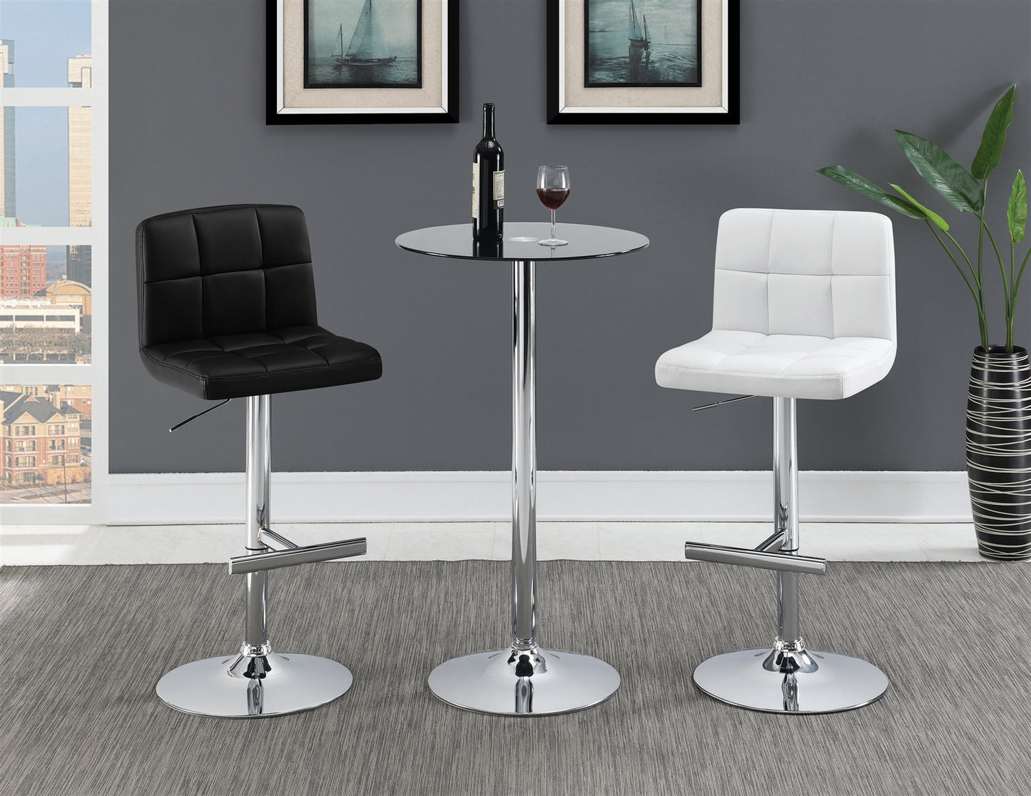 29" Adjustable Height Bar Stools Chrome And Black Set Of 2