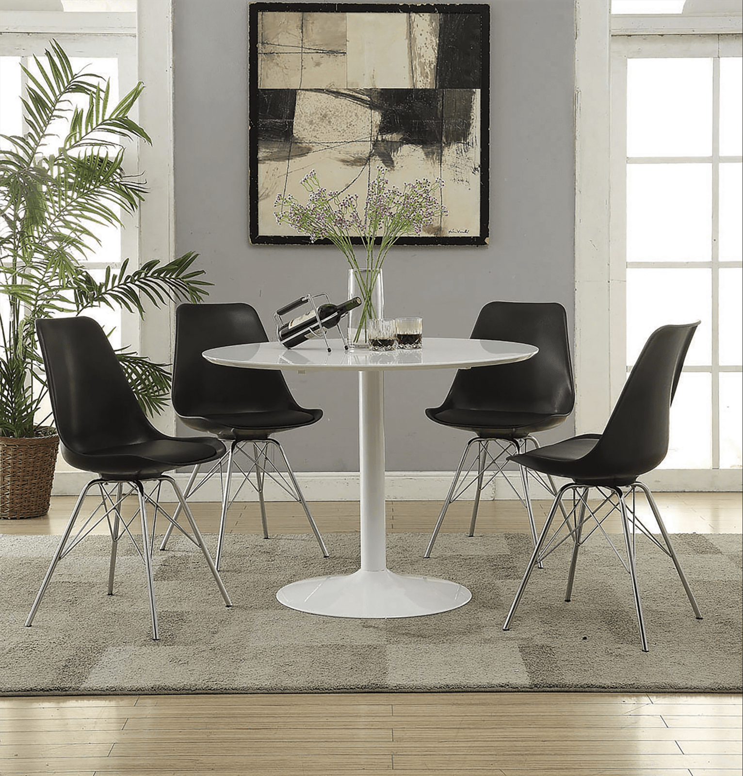 Galen 5 Piece White High Gloss Mid-Century Modern Dining Set