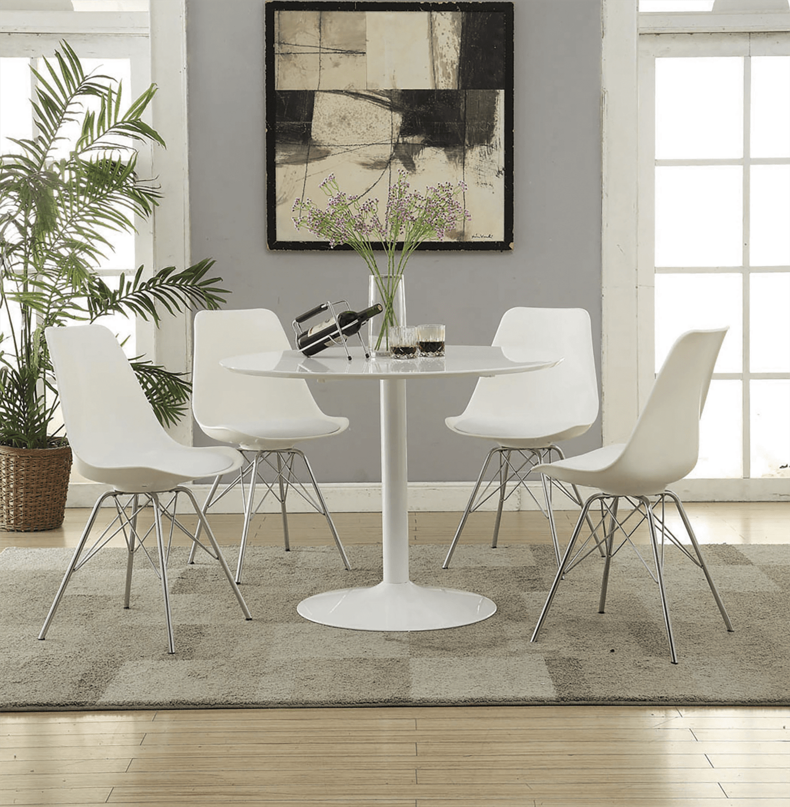 Galen II 5 Piece White High Gloss Mid-Century Modern Dining Set