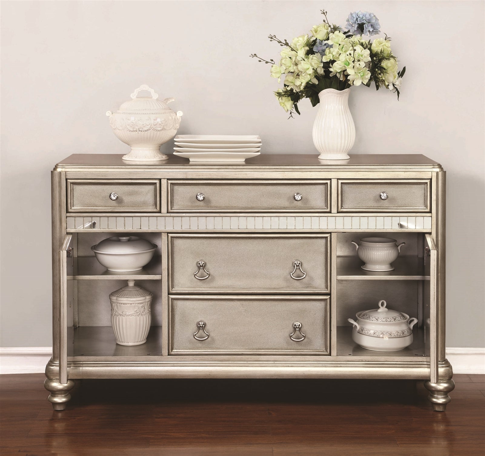 Danette 5-Drawer Dining Server Metallic Platinum