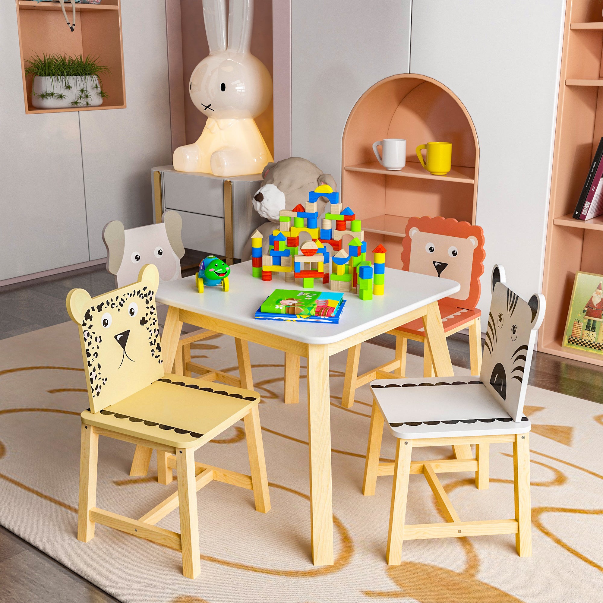 Kids wooden table and 4 chairs hot sale