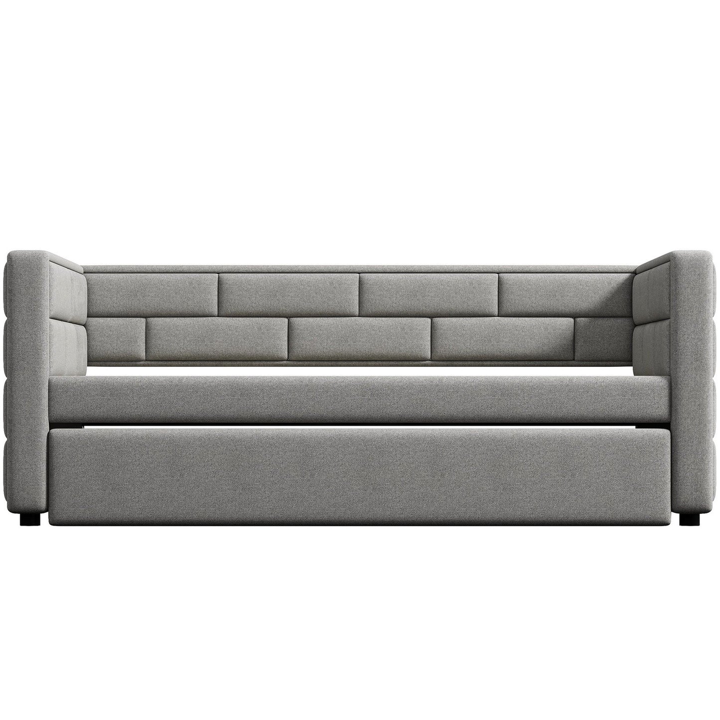 WM Store Twin Size Daybed with Trundle in Cube Tufted Gray Upholstery