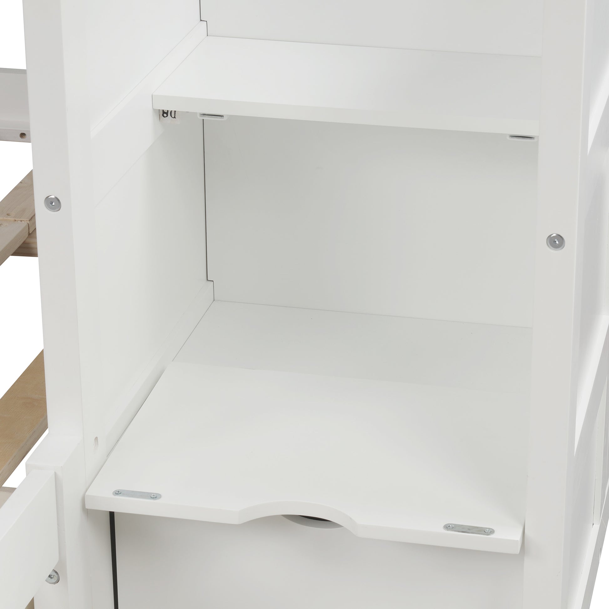 WM Store Twin over Full/Twin Bunk Bed, Convertible Bottom Bed, Storage Shelves and Drawers, White