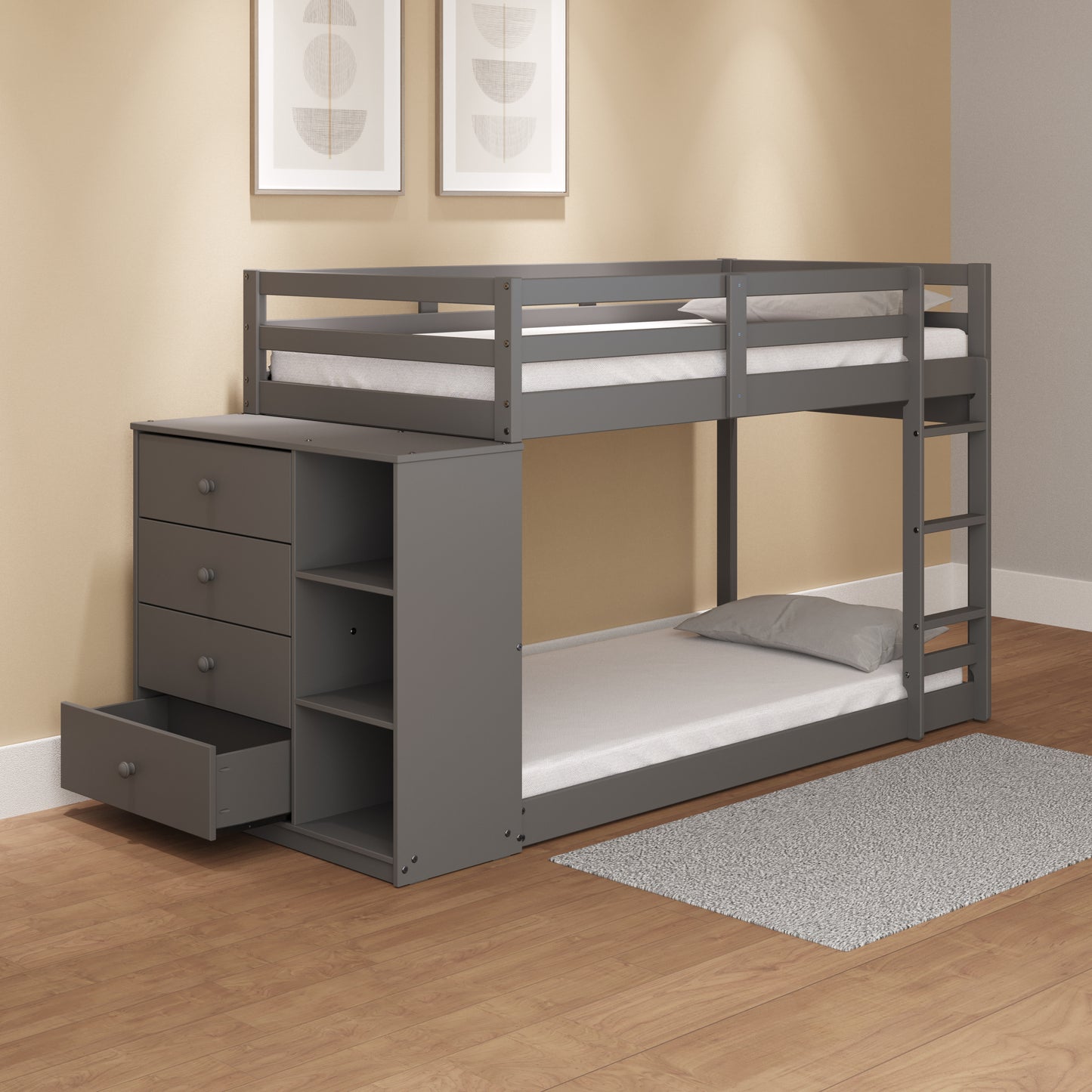 ACME Gaston Twin/Twin Bunk Bed w/Cabinet, Gray Finish BD01372