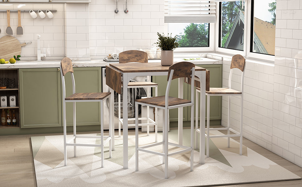 5-piece Farmhouse Counter Height Drop Leaf Dining Table Set