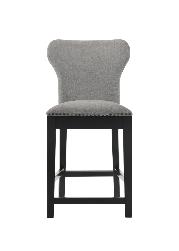 Upholstered Solid Back Counter Height Stools with Nailhead Trim Set of 2 Grey and Black